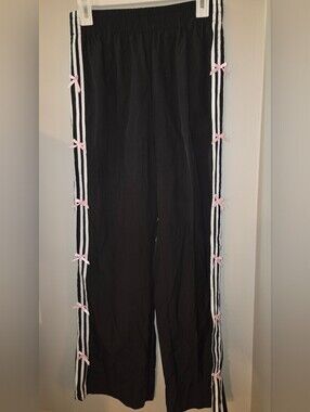 PacSun Black Joggers with White Stripes & Pink Bow Accents